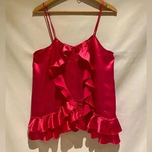 Banana Republic Heritage Silk Fuschia Ruffle Camisole, size L
